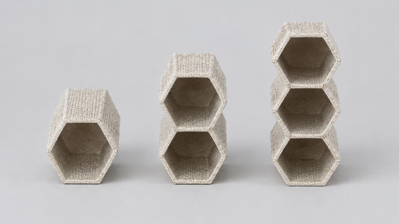 Single, double and triple cell honeycomb sections seen end on