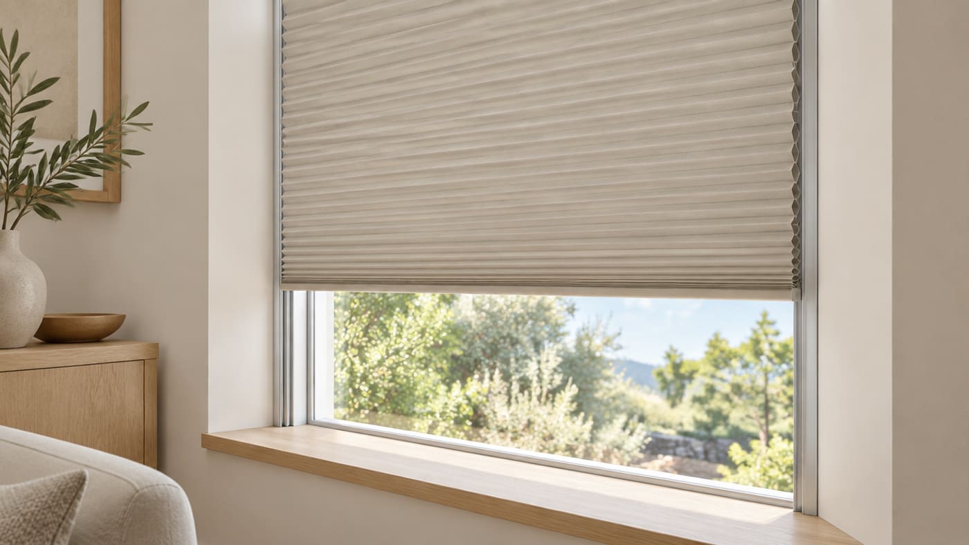 A cellular shade running in slim side channels inside a window recess